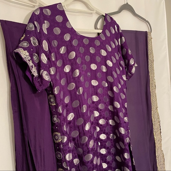 Purple Foil Salwar Kameez Indian 3-Piece Set – Size 40 - Picture 1 of 15